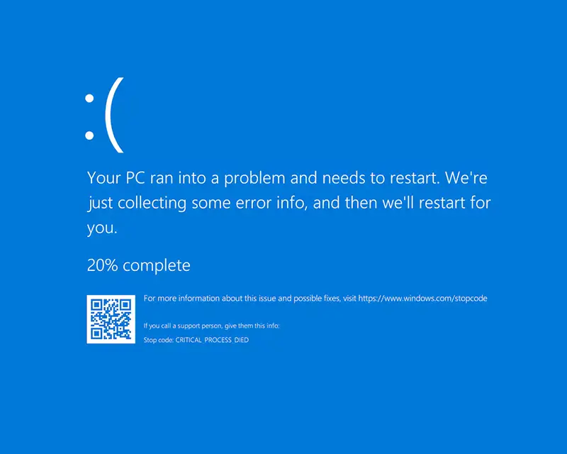 Windows blue screen with CRITICAL_PROCESS_DIED error message