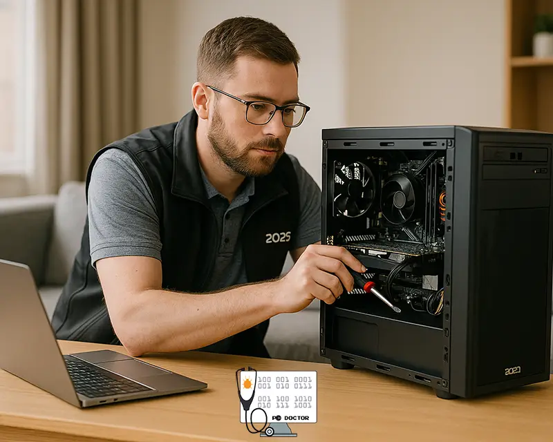 PC technician performing home repair in London