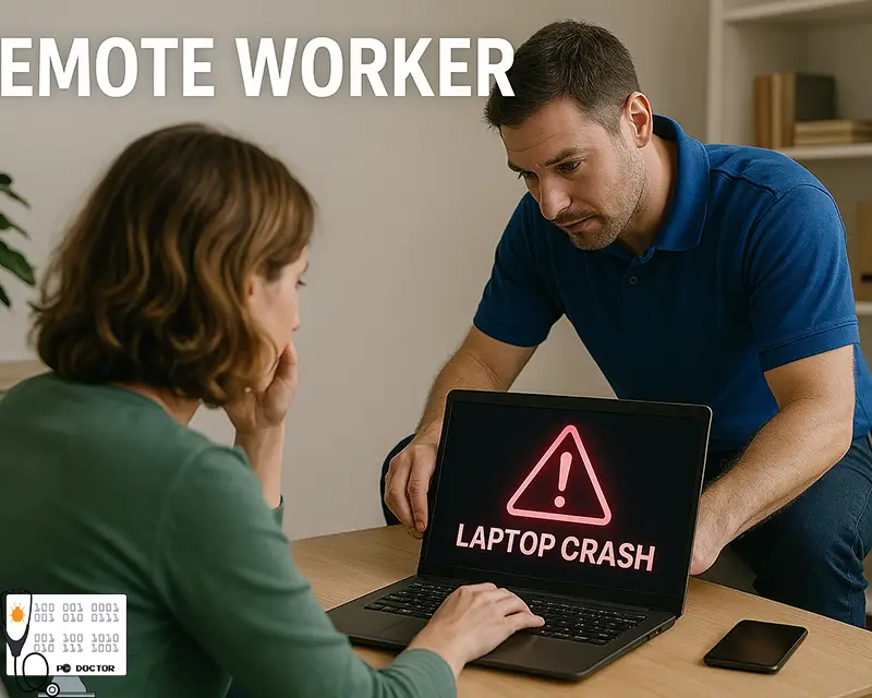 A remote worker in London receiving in-home PC repair help