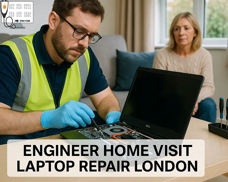 PC Doctor engineer performing laptop repair at a London home