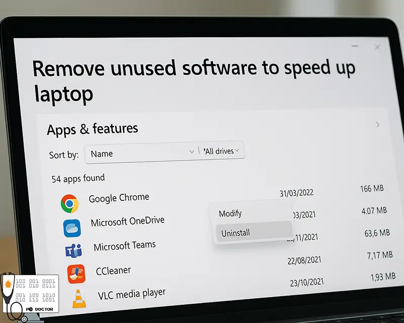 Uninstalling unused software on a laptop to boost performance
