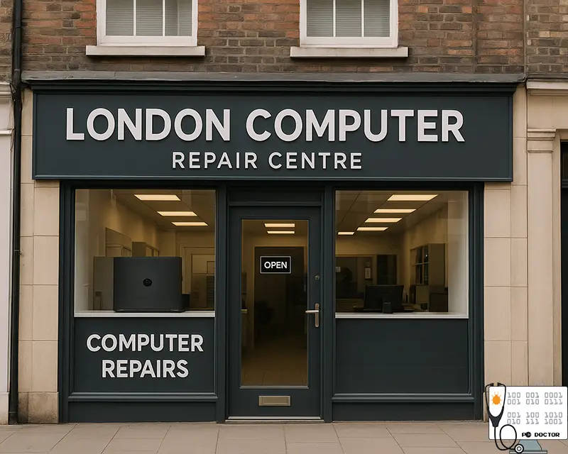 Inside view of a laptop repair shop in London